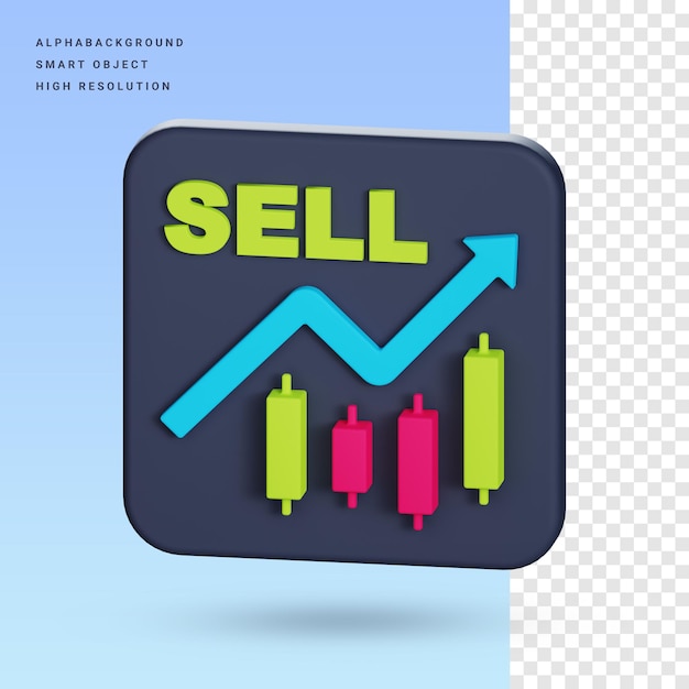 PSD sell stock 3d icon illustration