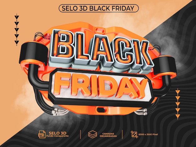 PSD selo 3d black friday per la campagna del mese di novembre e dicembre in brasile