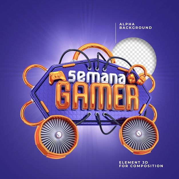 PSD selo 3d semana gamer brasiliano