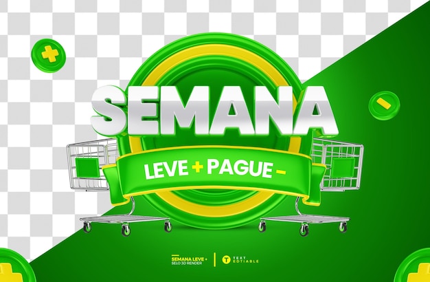 PSD selo 3d semana leve mais oferta w brazylijskim portugalskim