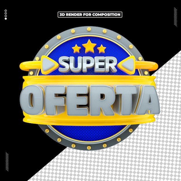 Selo 3D Super Oferta Supermercado Redes Sociais
