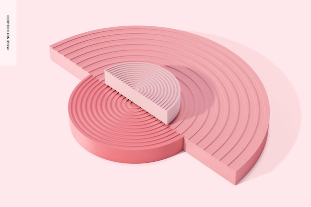 PSD semi circular pink podium mockup, high angle view