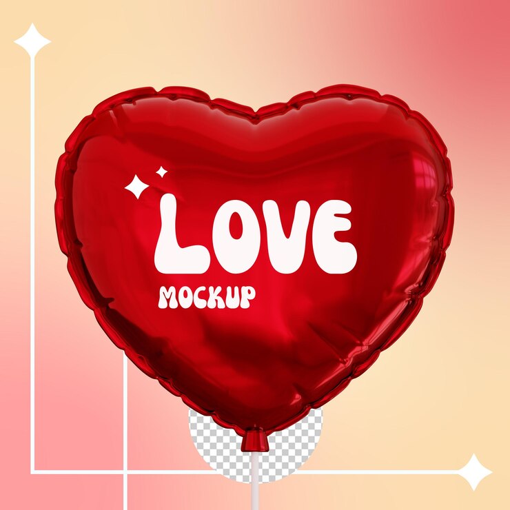 PSD semi realistic balloon in the shape of a 3d heart