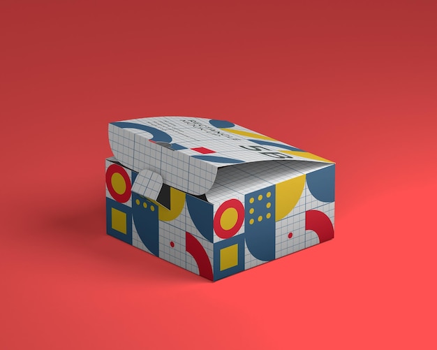 Scatola di pacchetto rettangolare semi poco profonda scatola pieghevole catalogo blocco linguetta blocco pollice tacca mockup