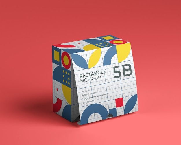 semi shallow rectangular Package Box foldable carton catalog lock tongue lock thumb notch Mockups