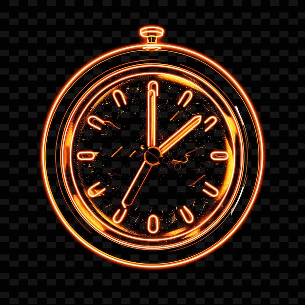 PSD semi transparent neon pulsating clock icon with hand drawn d outline y2k shape trending decorative