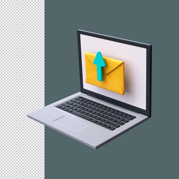 send email 3d icon sending an email using a laptop mailing list