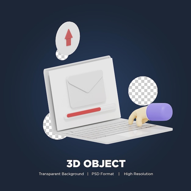 Invia un concetto di e-mail in rendering 3d con sfondo trasparente psd premium