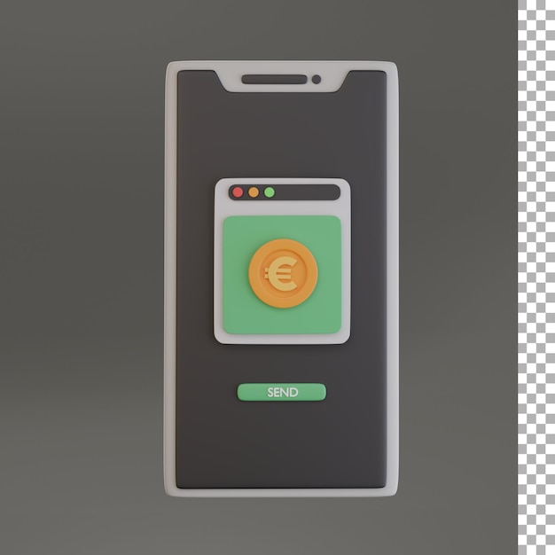 PSD invia euro coin con smartphone 3d icona