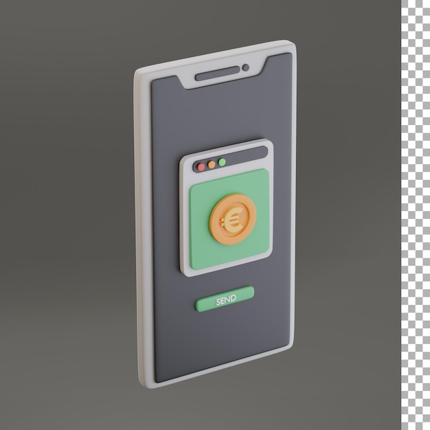Invia una moneta in euro con l'icona 3d isometrica dello smartphone