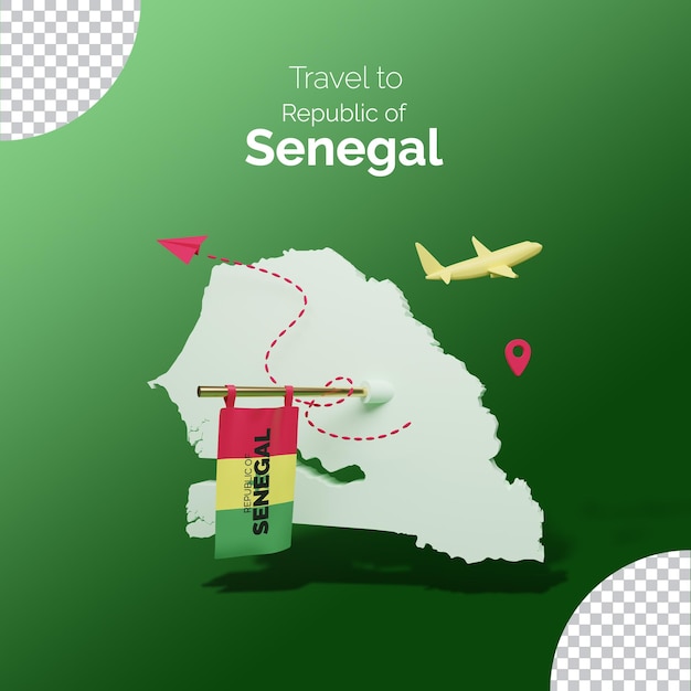 PSD mappa 3d del senegal con banner per le vacanze di viaggio