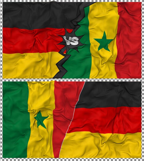 Senegal versus Duitsland Half Combined Flag Cloth Bump Texture 3D Rendering