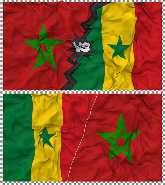 Senegal versus Marokko Half gecombineerde vlag Cloth Bump Texture 3D Rendering