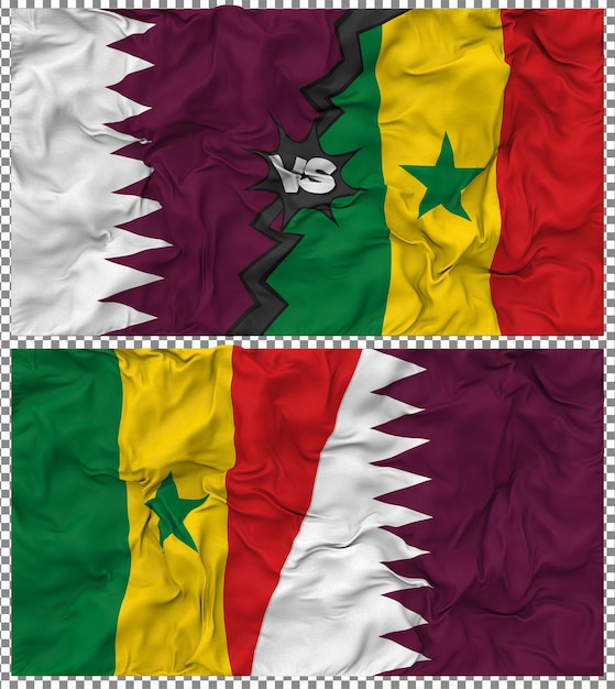 Senegal versus Qatar Halve gecombineerde vlag Cloth Bump Texture 3D Rendering
