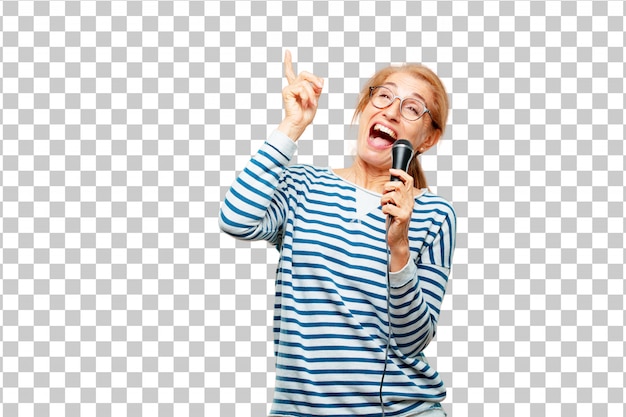 Senior beautiful woman with a microphone