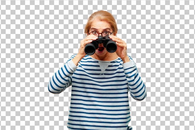 Senior beautiful woman with binoculars