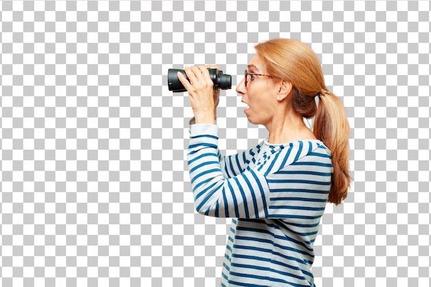 Senior beautiful woman with binoculars