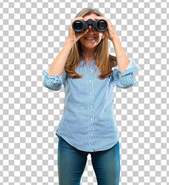 Senior beautiful woman with binoculars