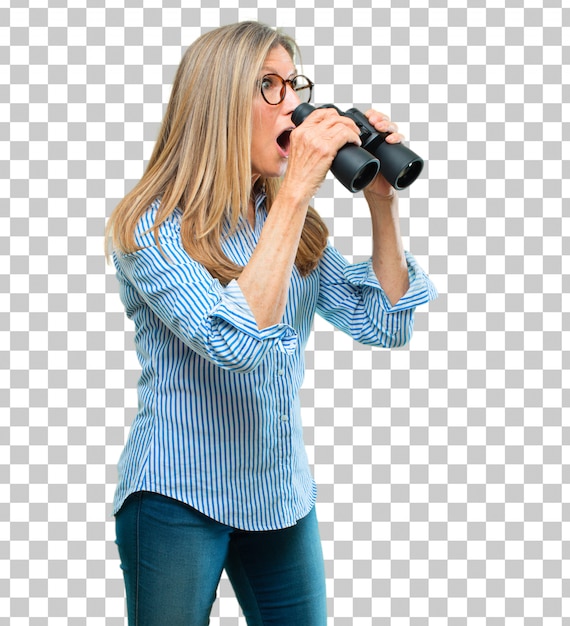 Senior beautiful woman with binoculars