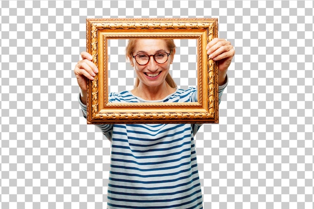 PSD senior beautiful woman with a frame