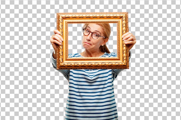 Senior beautiful woman with a frame