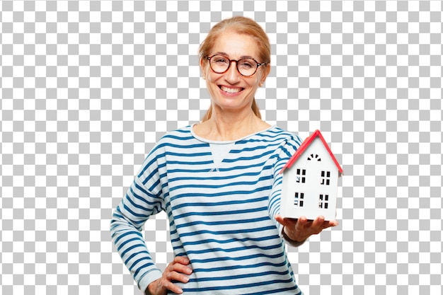 PSD senior beautiful woman with a house model