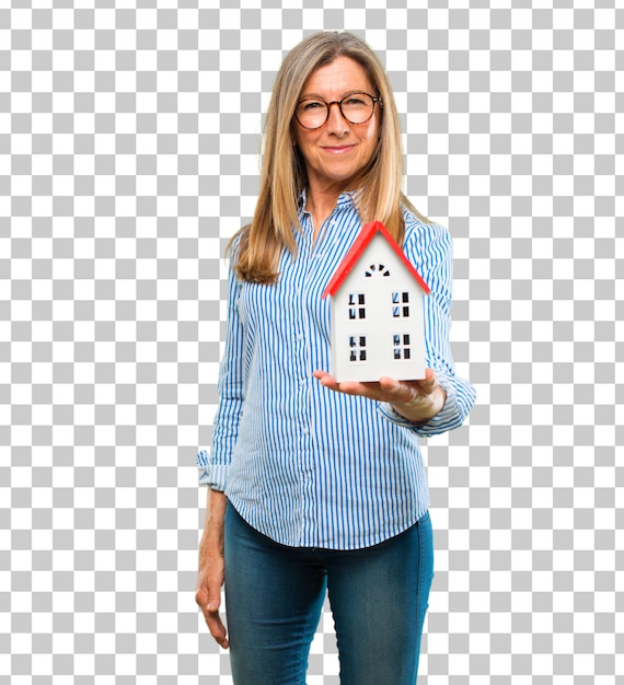 PSD senior beautiful woman with a house model