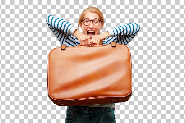 PSD senior bella donna con un bagaglio valigetta in pelle