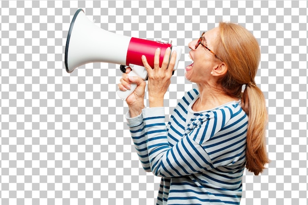Senior beautiful woman with a megaphone