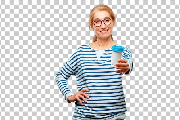 senior beautiful woman with a take away coffee