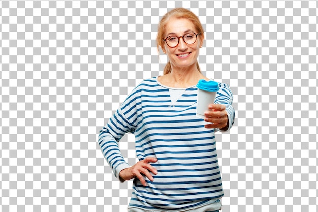 Senior beautiful woman with a take away coffee