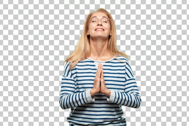 PSD senior beautiful woman zen pray concept