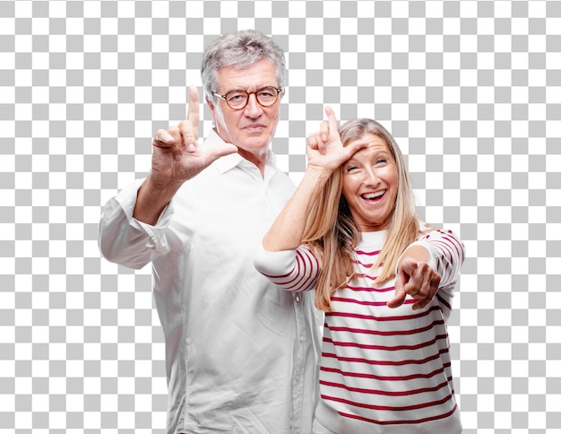 PSD senior cool husband and wife gesturing