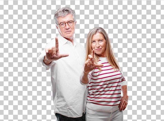 senior cool husband and wife gesturing 