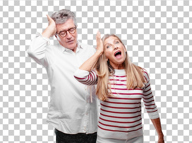 Senior cool husband and wife happily realizing some good and surprising news 