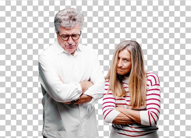 senior cool husband and wife looking angry, unhappy and frustrated