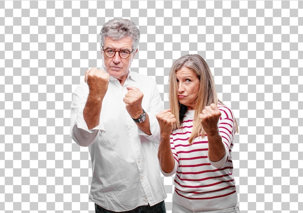 senior cool husband and wife with an angry look