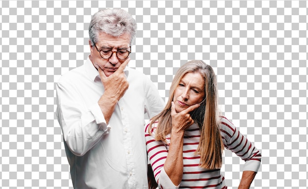 Senior cool husband and wife With a confused and thoughtful look