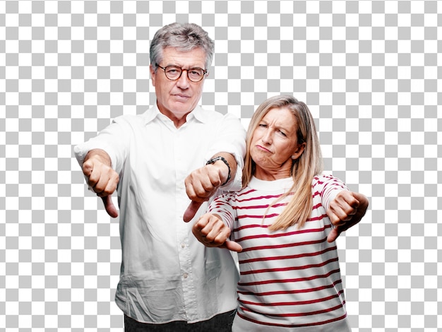 senior cool husband and wife with a dissenting look