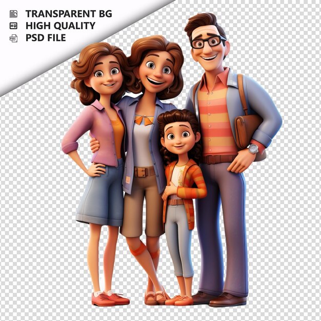 PSD sensibile famiglia americana 3d in stile cartone animato con sfondo bianco