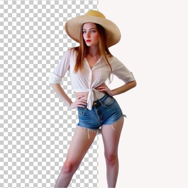 A sensual girl in a hat on a transparent background