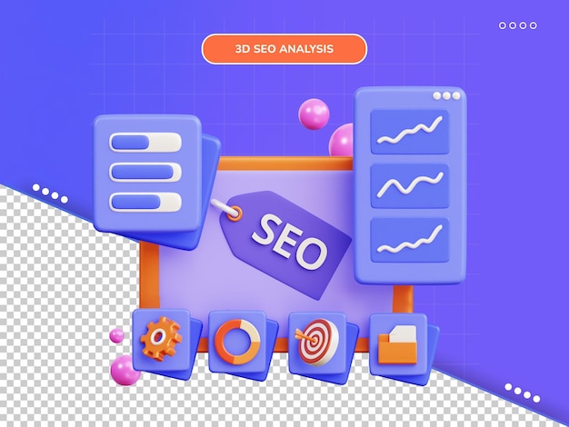 PSD seo-analyse 3d-illustratie