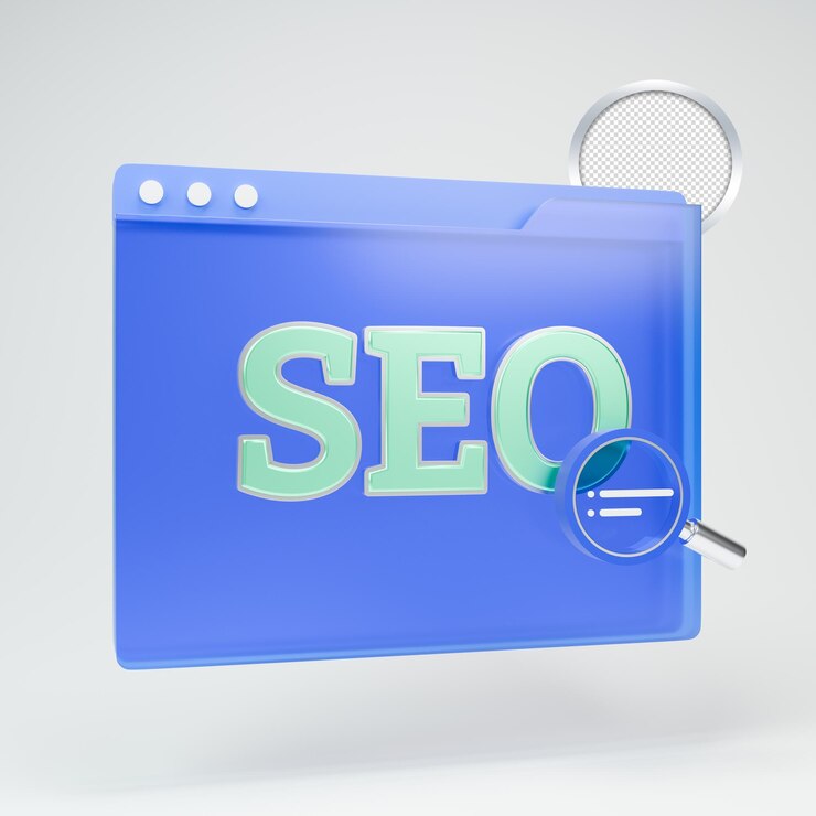 PSD seo concept browser window with magnifying glass
