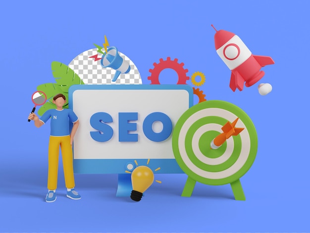 Concetto di marketing seo. illustrazione 3d