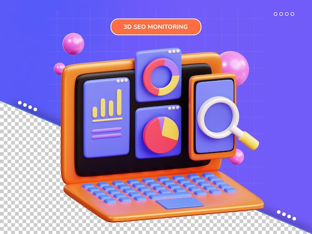 PSD seo monitoring 3d illustration