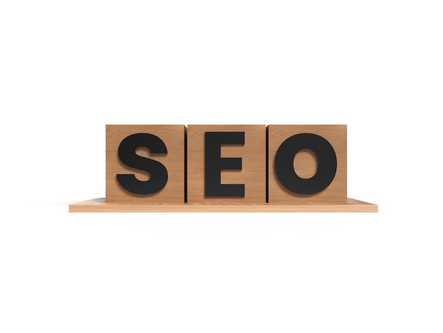 SEO-woord geschreven op houten kubussen