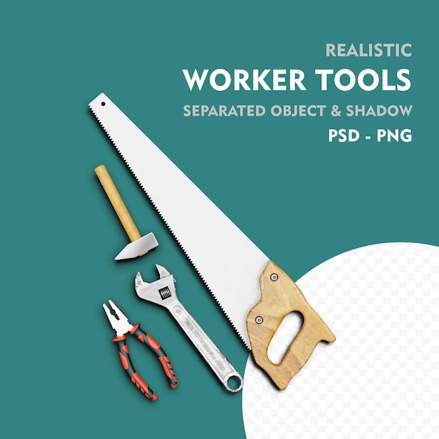 PSD separated realistic worker tools assets png psd for your labor day design