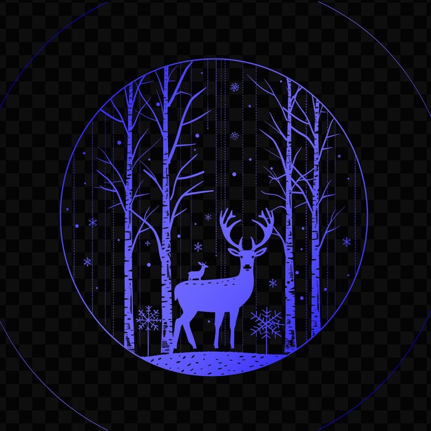 PSD serene birch tree logo with decorative deer and snowflakes d psd vector craetive simple design art