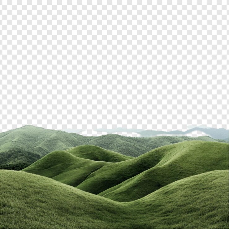 PSD serene green hills landscape a breathtaking view of rolling hills and lush greenery under a misty sky