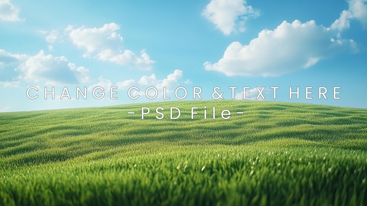 PSD 青い空の下の静かな緑の草原